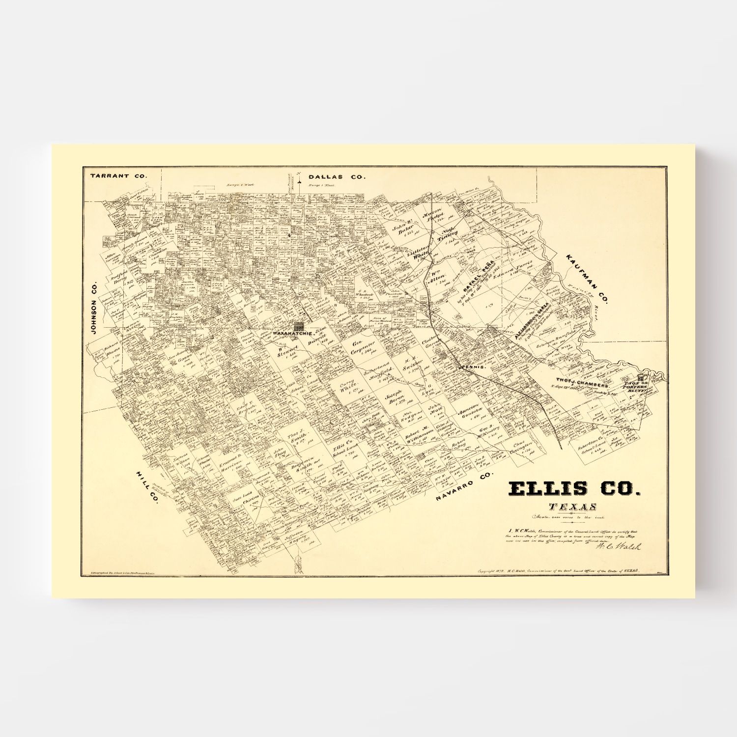 Vintage Map of Ellis County, Texas 1879