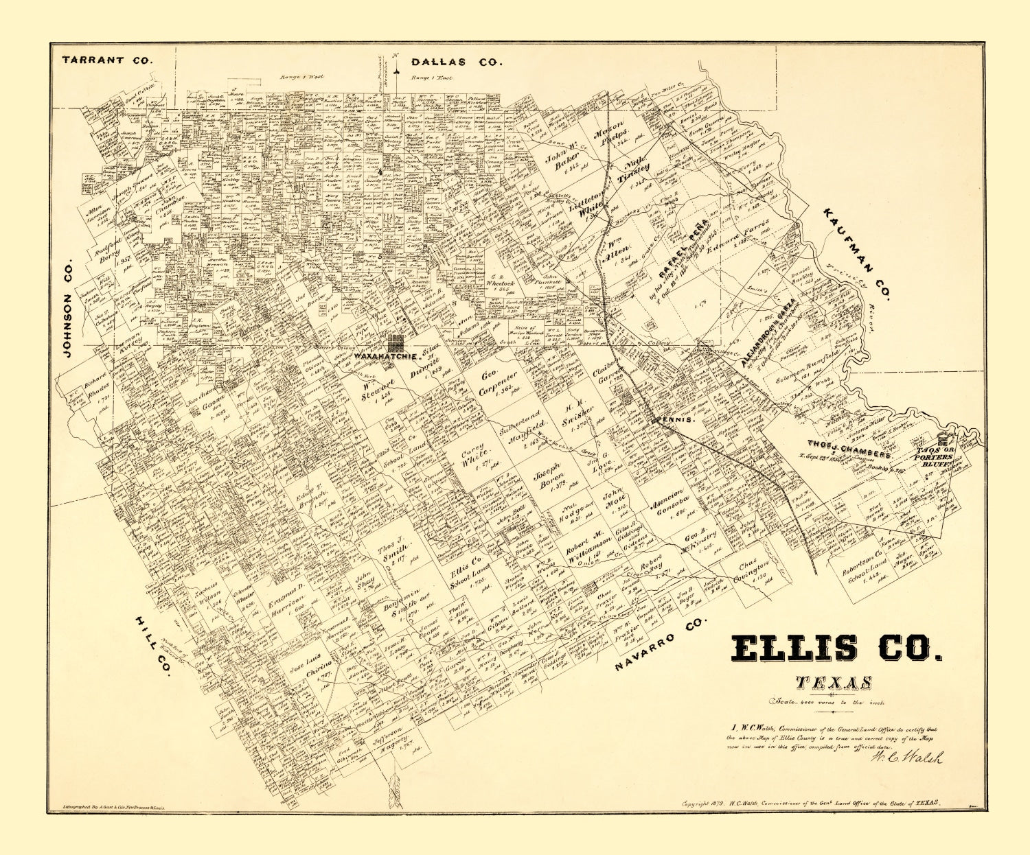 Vintage Map of Ellis County, Texas 1879