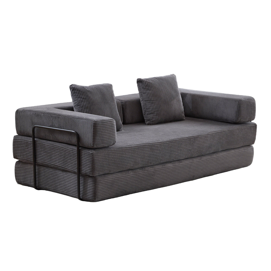Floor Couch,Compression Sofa,Convertible Floor Sofa Bed-with Pillow Back Support Armrest,Comfy Futon Couch Lounge Sleeper Bed,Corduroy Fabric,for Living Room Bedroom (dark grey)