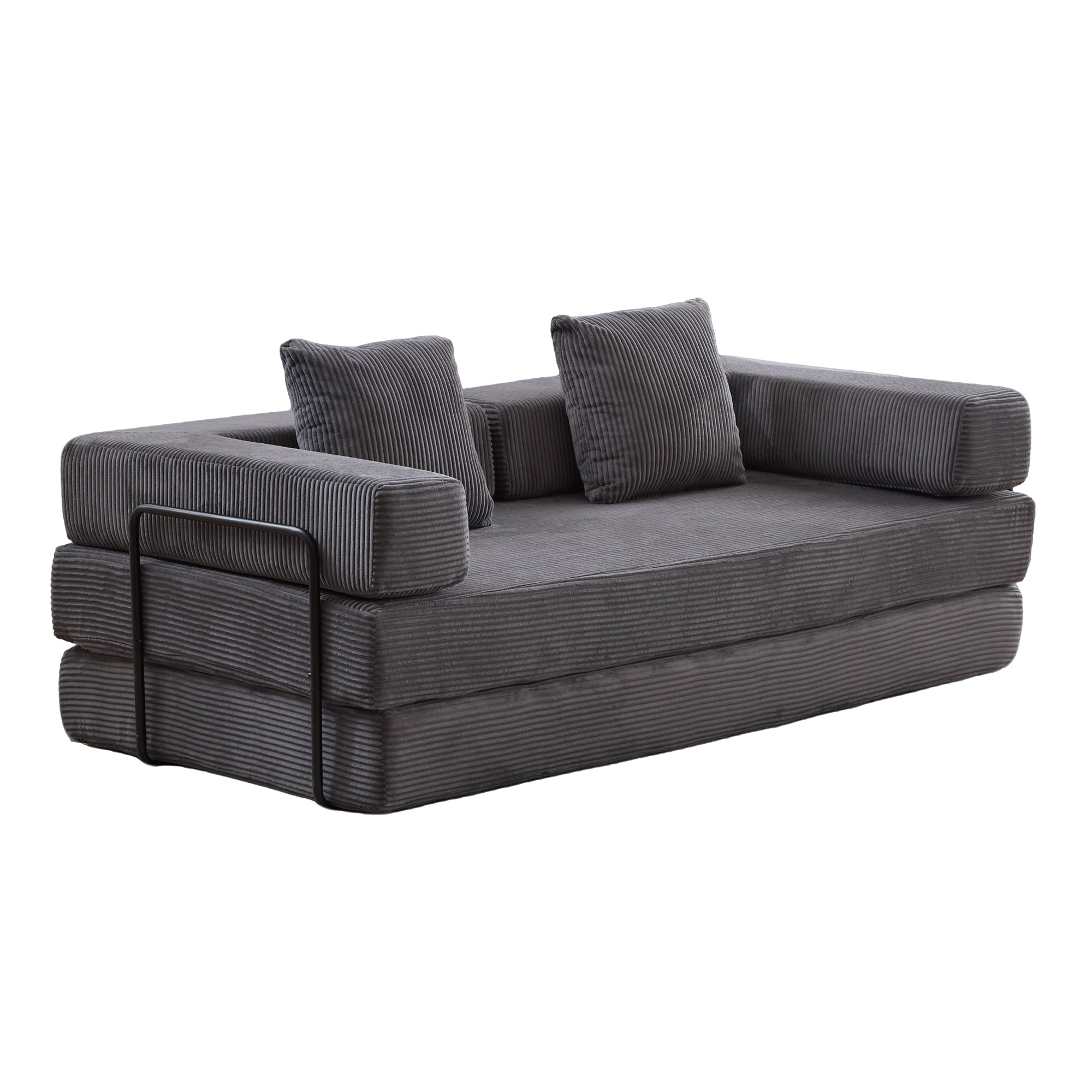 Floor Couch,Compression Sofa,Convertible Floor Sofa Bed-with Pillow Back Support Armrest,Comfy Futon Couch Lounge Sleeper Bed,Corduroy Fabric,for Living Room Bedroom (dark grey)