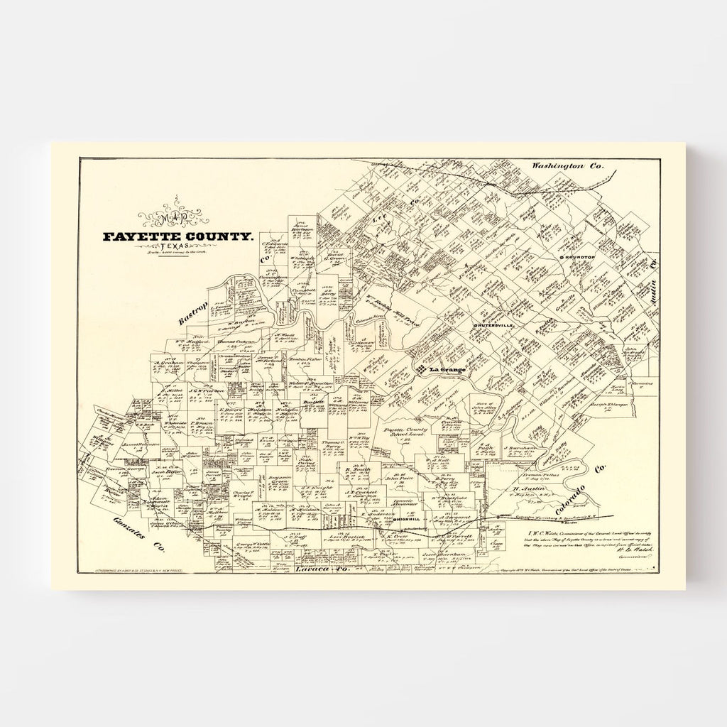 Vintage Map of Fayette County, Texas 1879