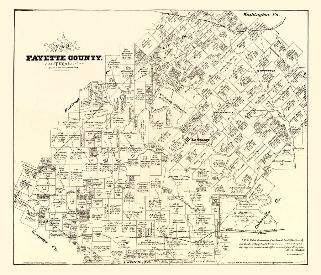Vintage Map of Fayette County, Texas 1879
