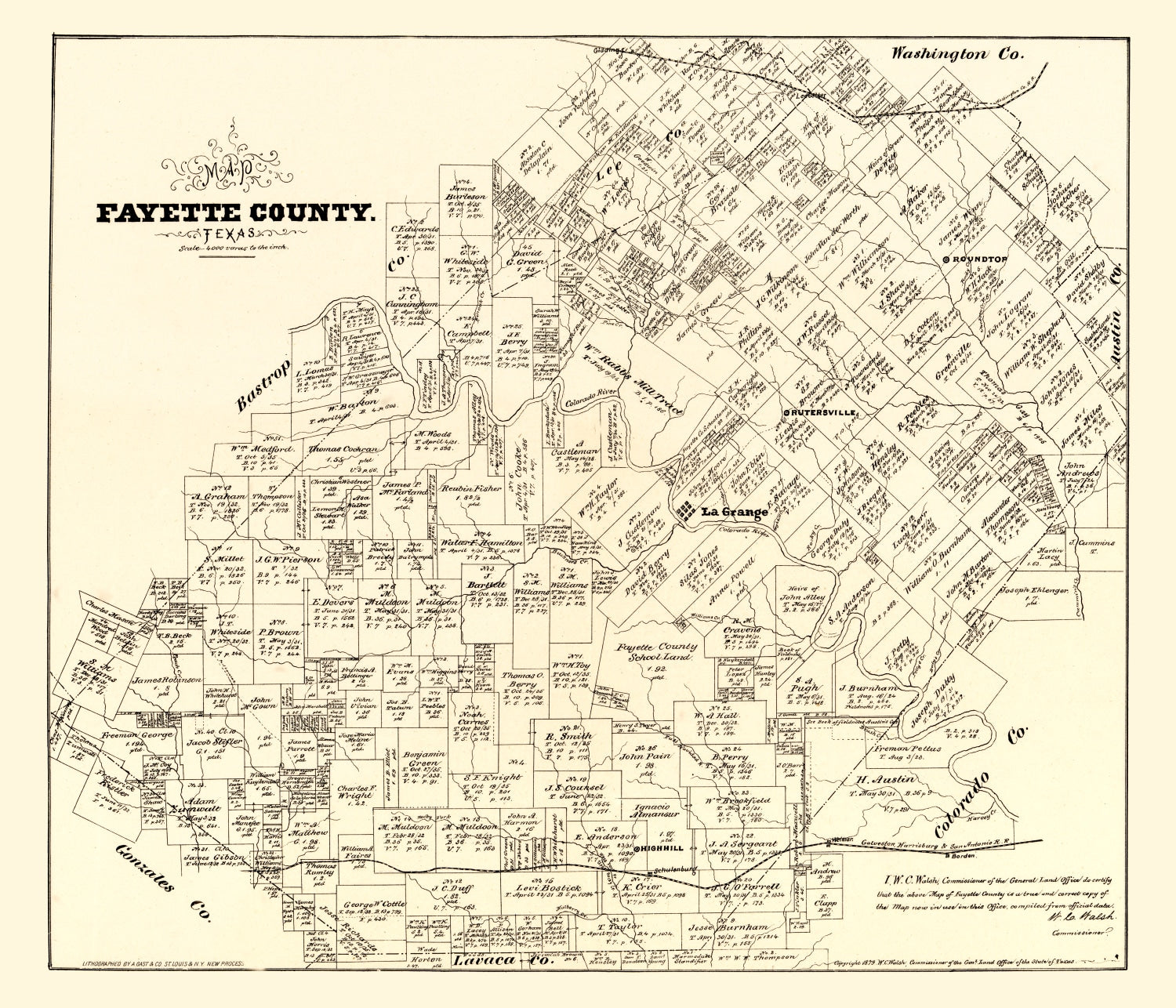 Vintage Map of Fayette County, Texas 1879