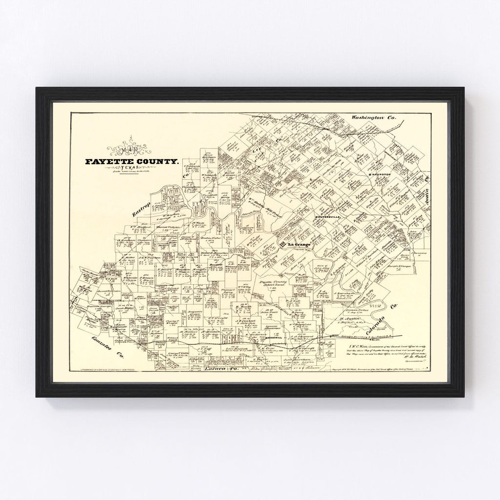 Vintage Map of Fayette County, Texas 1879