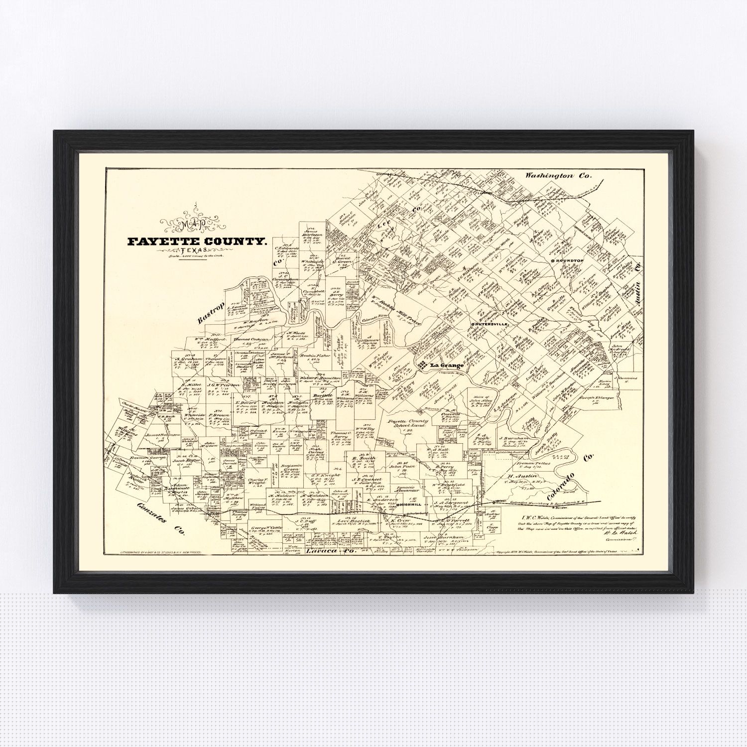 Vintage Map of Fayette County, Texas 1879