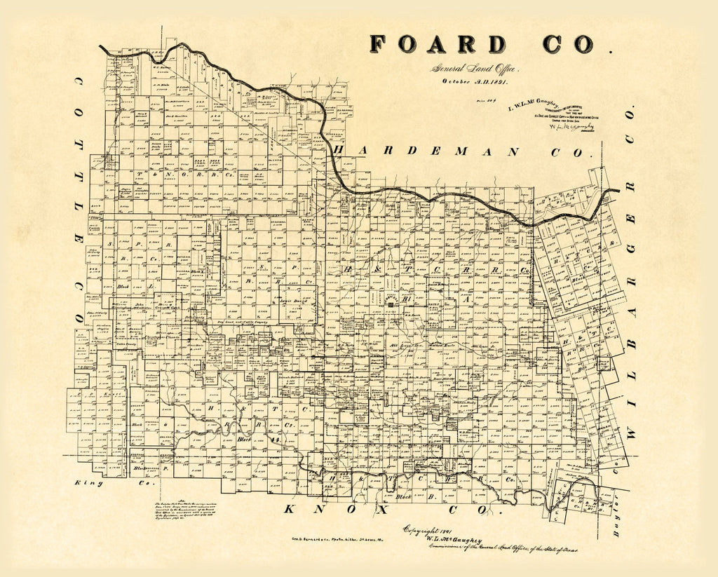 Vintage Map of Foard County, Texas 1891