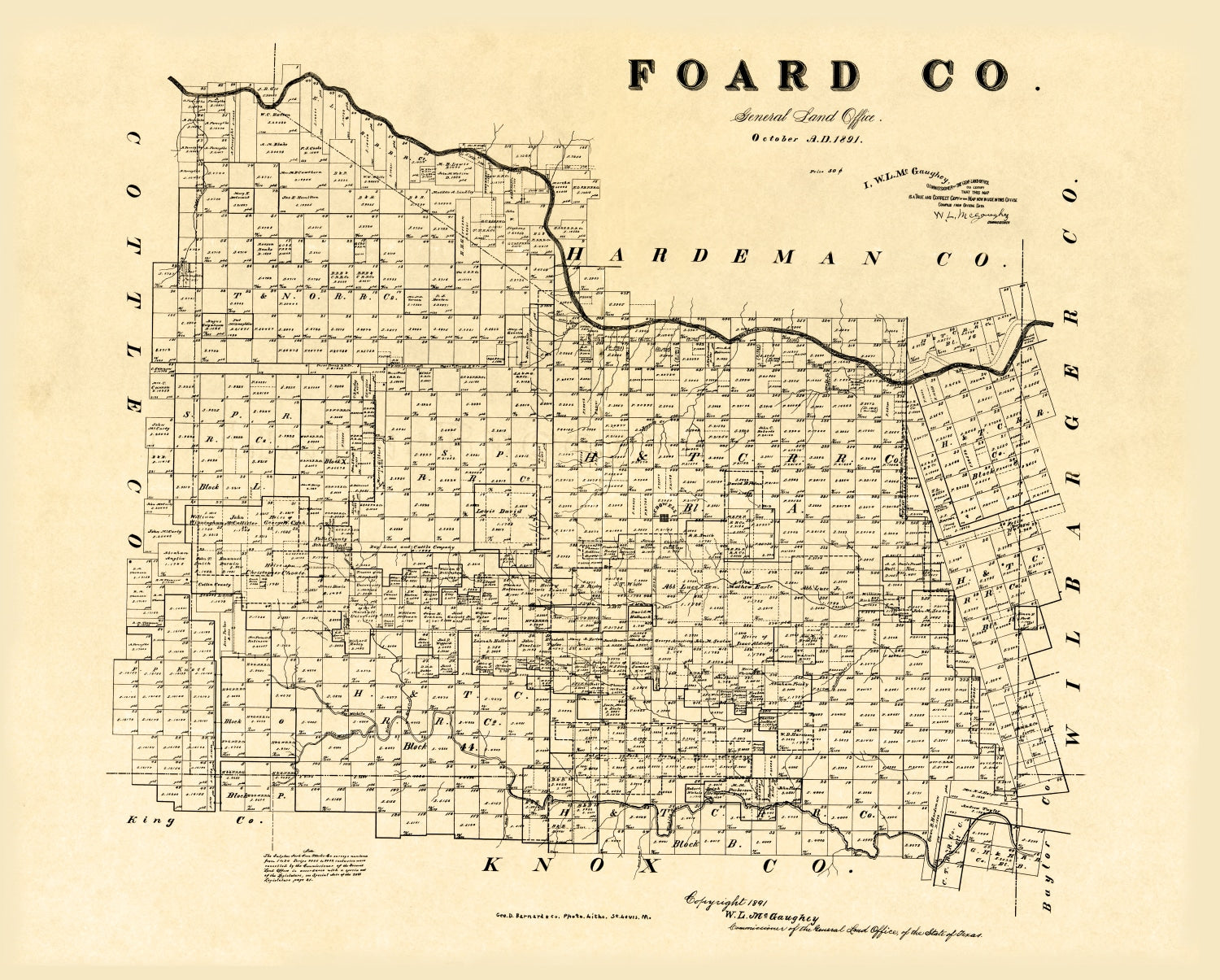 Vintage Map of Foard County, Texas 1891