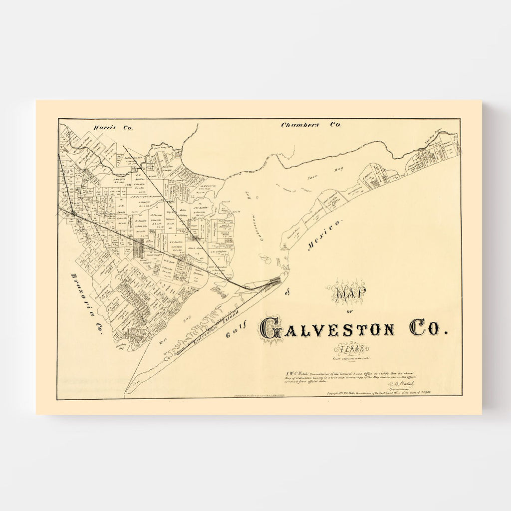 Vintage Map of Galveston County, Texas 1879