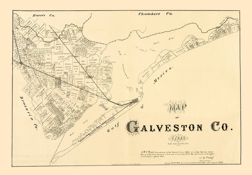 Vintage Map of Galveston County, Texas 1879