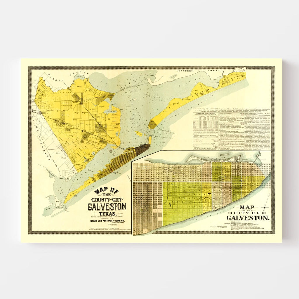 Vintage Map of Galveston County, Texas 1891