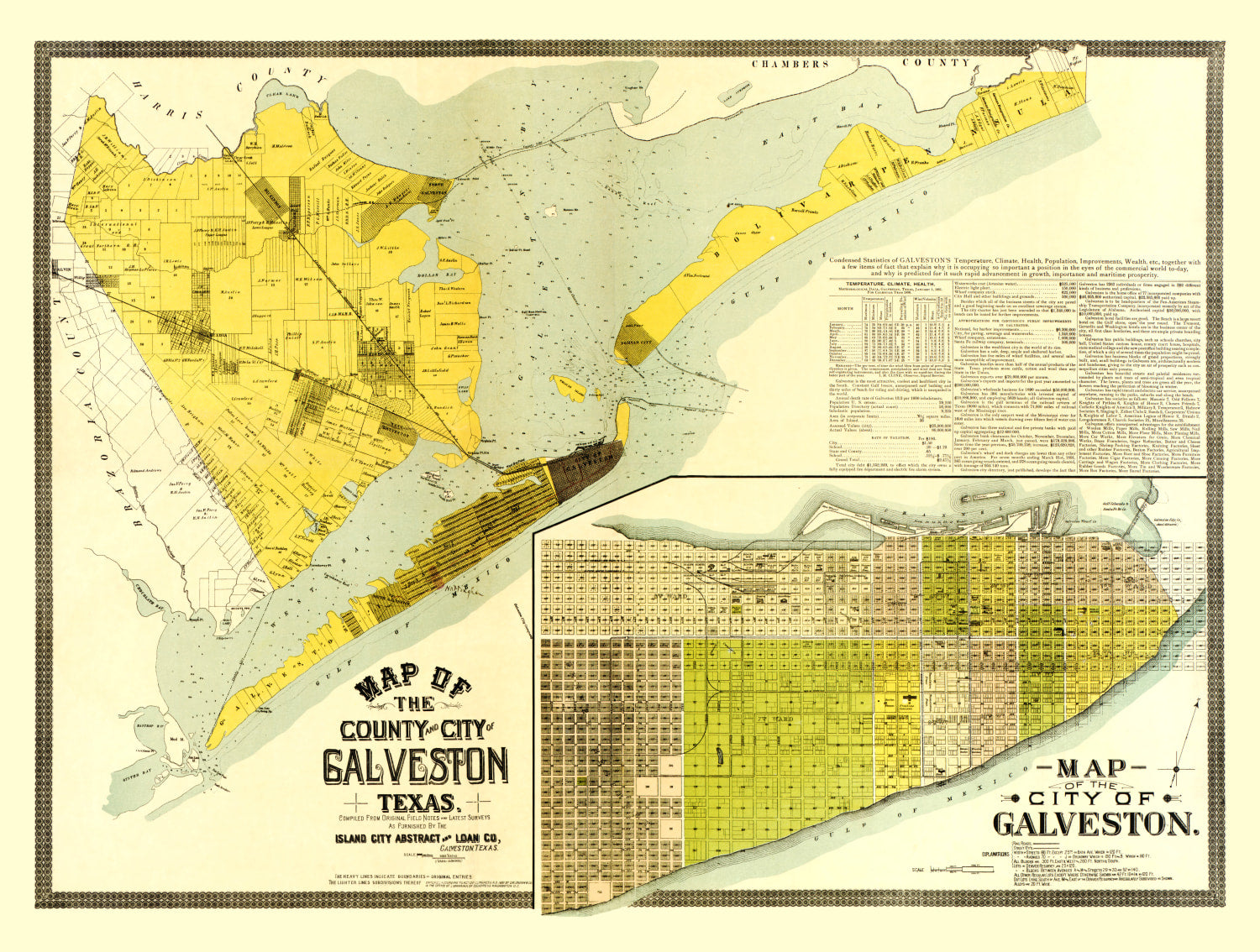 Vintage Map of Galveston County, Texas 1891