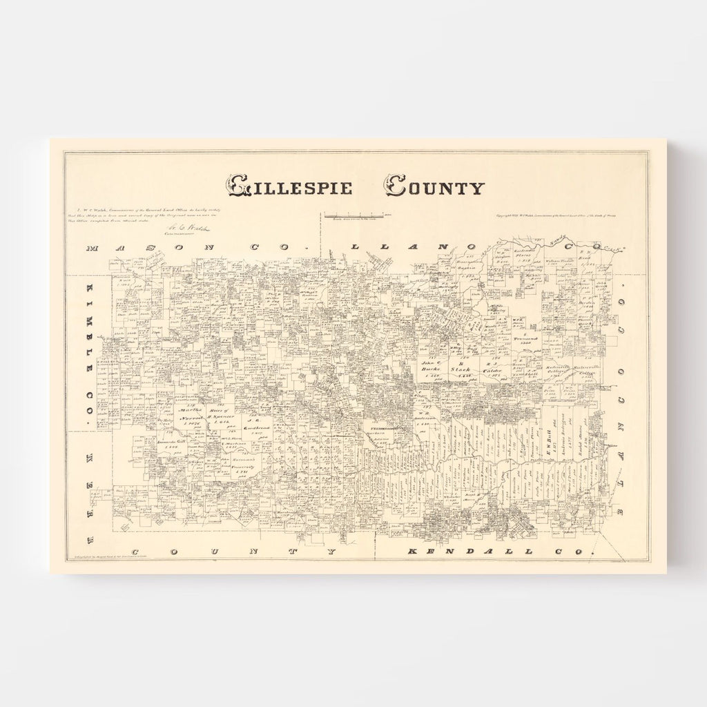 Vintage Map of Gillespie County, Texas 1879