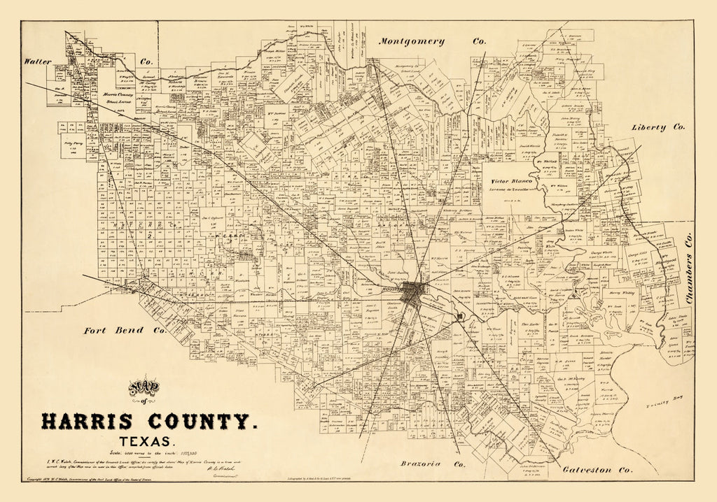 Vintage Map of Harris County, Texas 1879