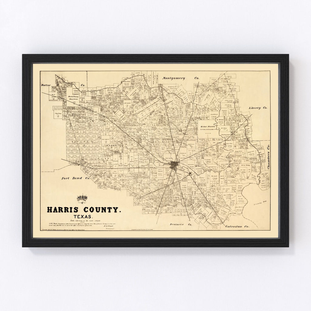Vintage Map of Harris County, Texas 1879