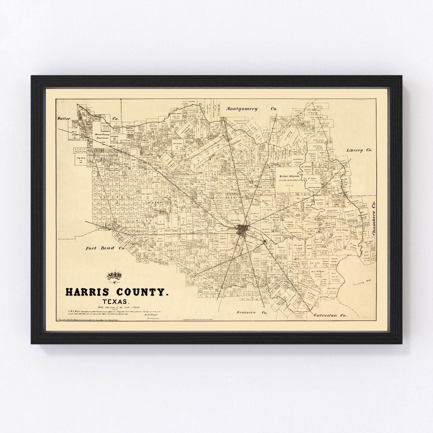 Vintage Map of Harris County, Texas 1879