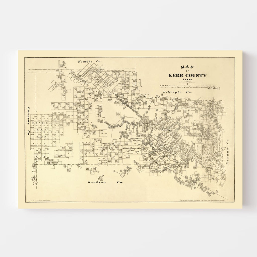 Vintage Map of Kerr County, Texas 1879