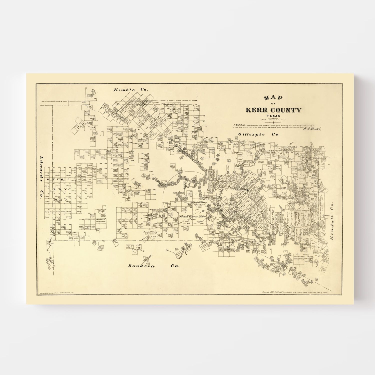 Vintage Map of Kerr County, Texas 1879