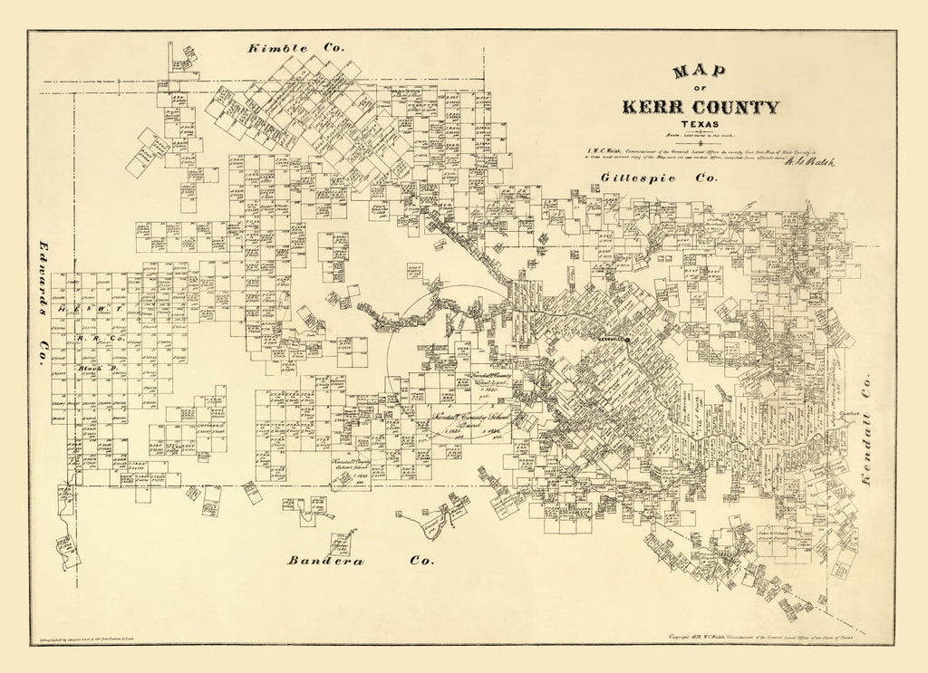 Vintage Map of Kerr County, Texas 1879