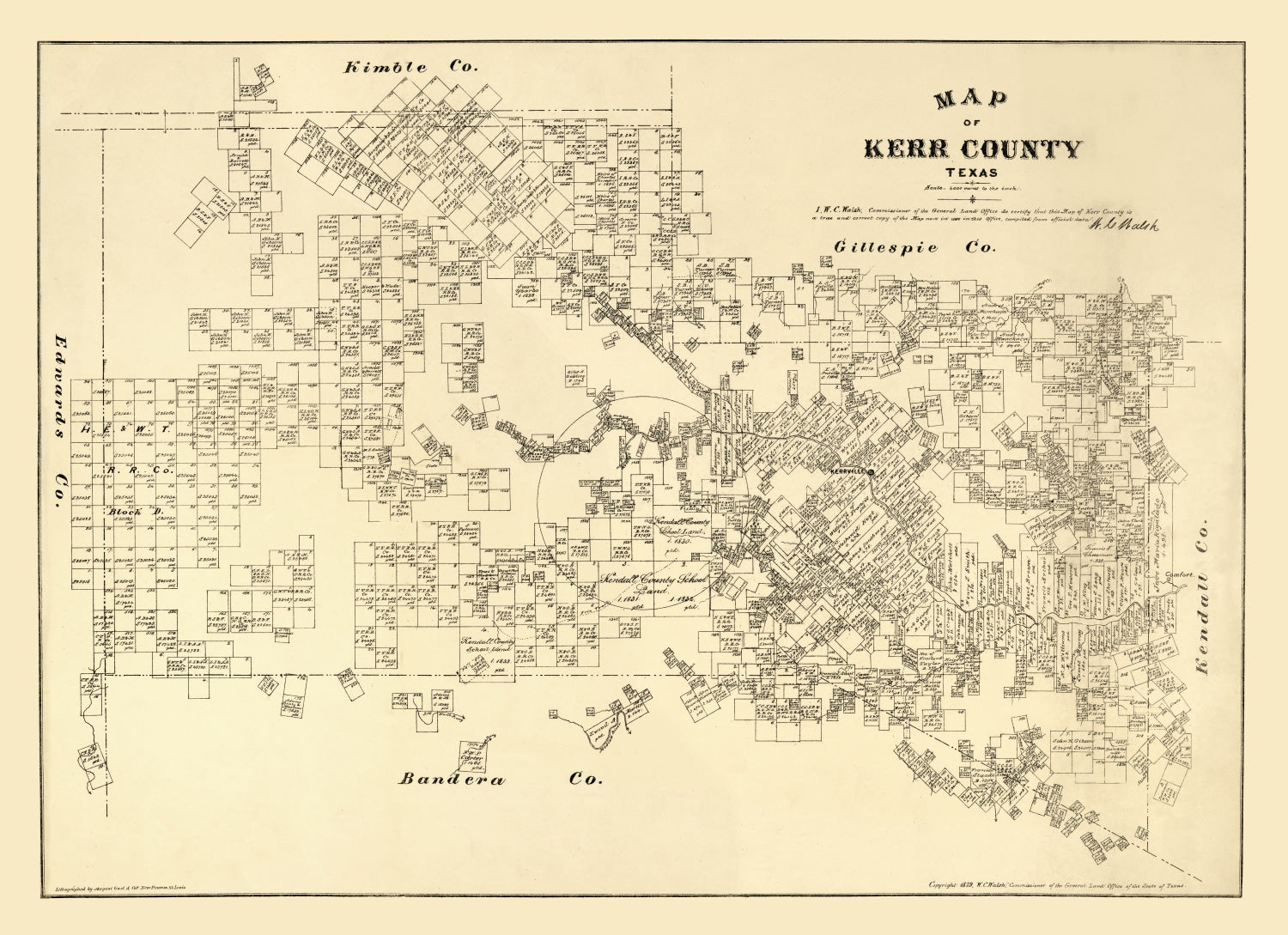 Vintage Map of Kerr County, Texas 1879
