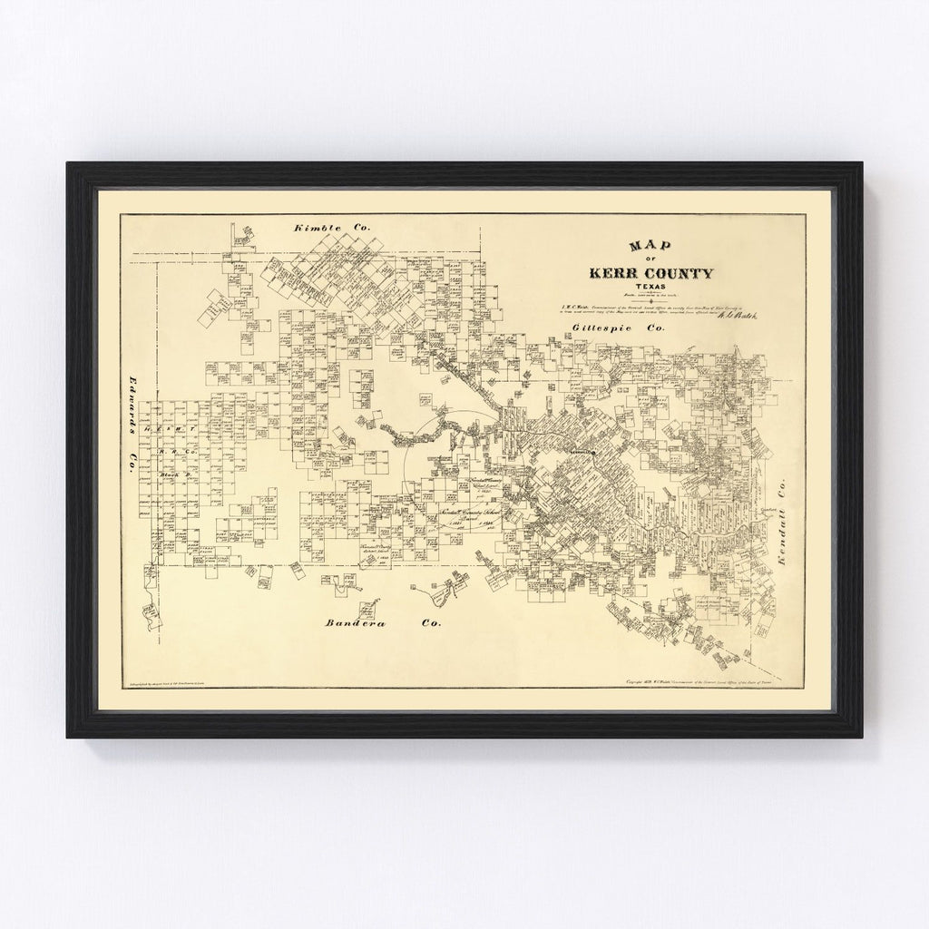 Vintage Map of Kerr County, Texas 1879