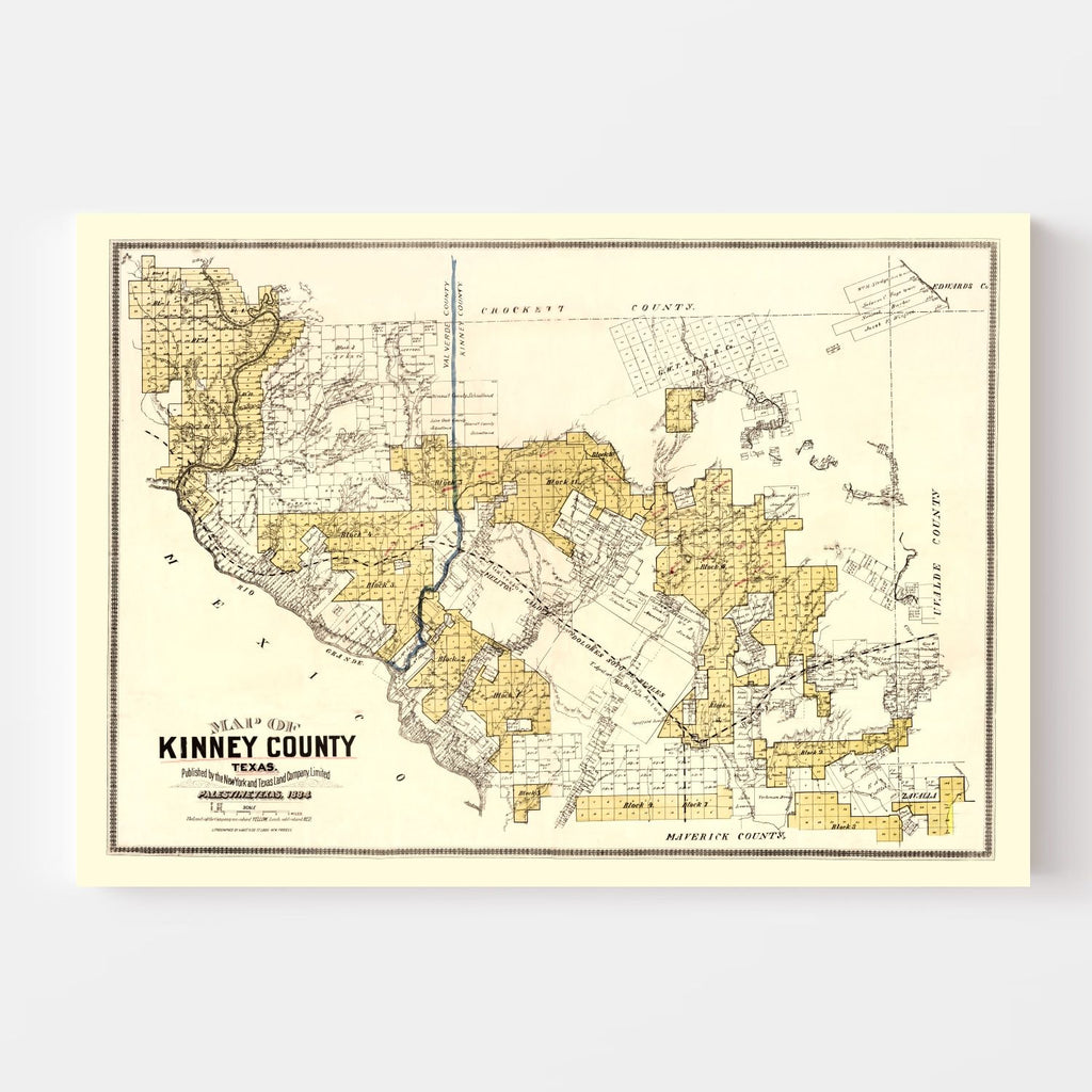 Vintage Map of Kinney County, Texas 1884