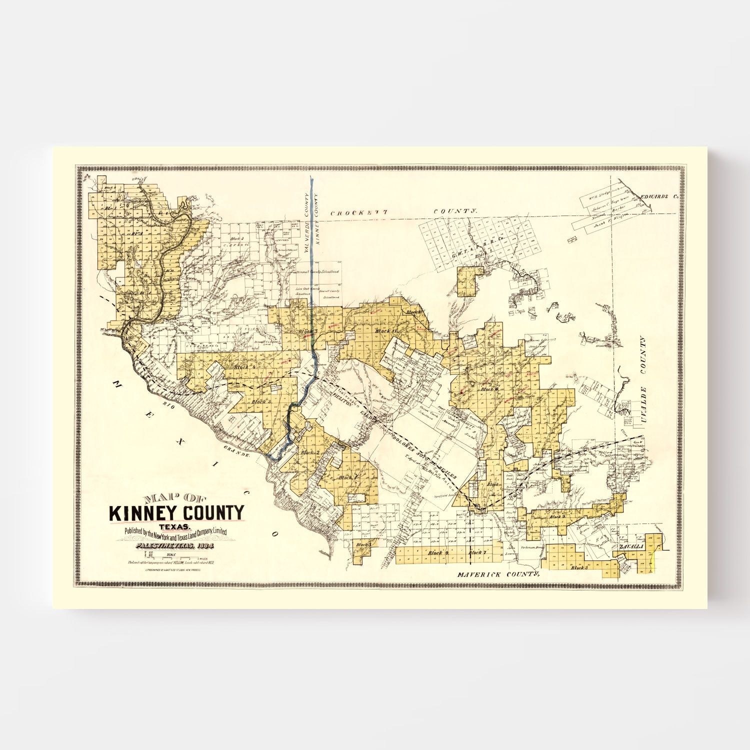 Vintage Map of Kinney County, Texas 1884