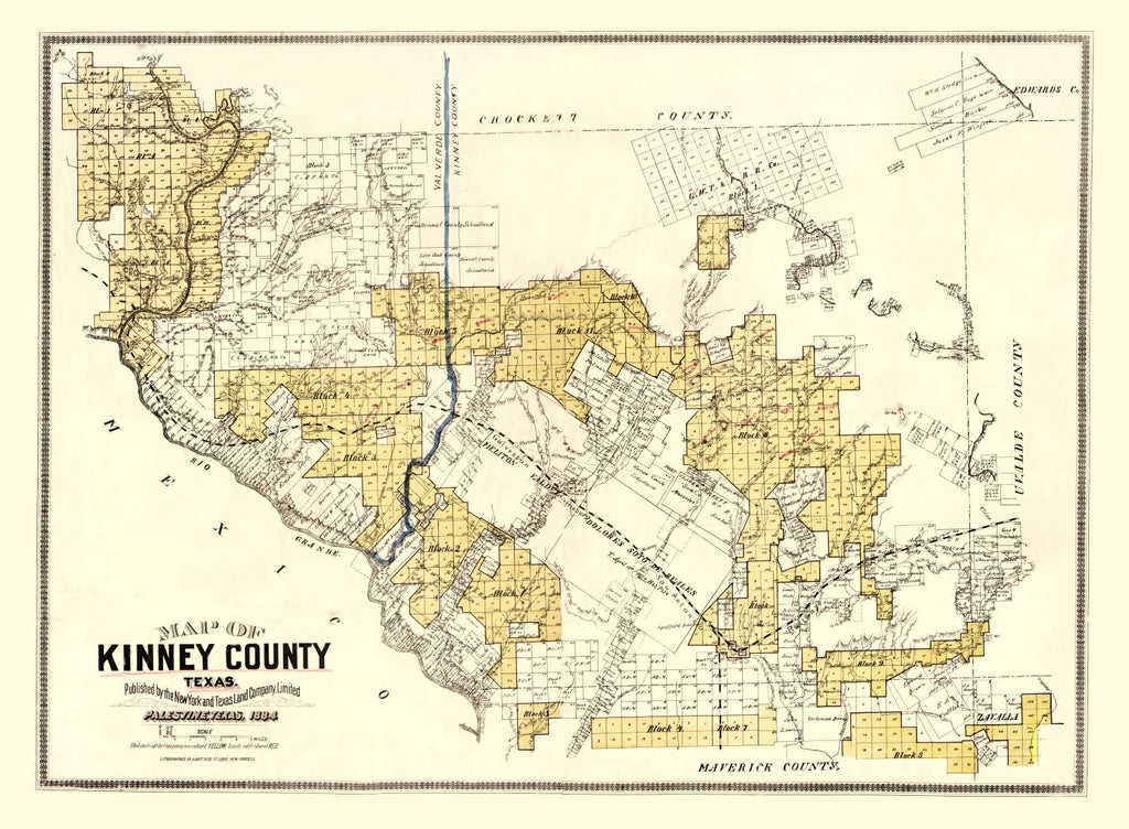 Vintage Map of Kinney County, Texas 1884