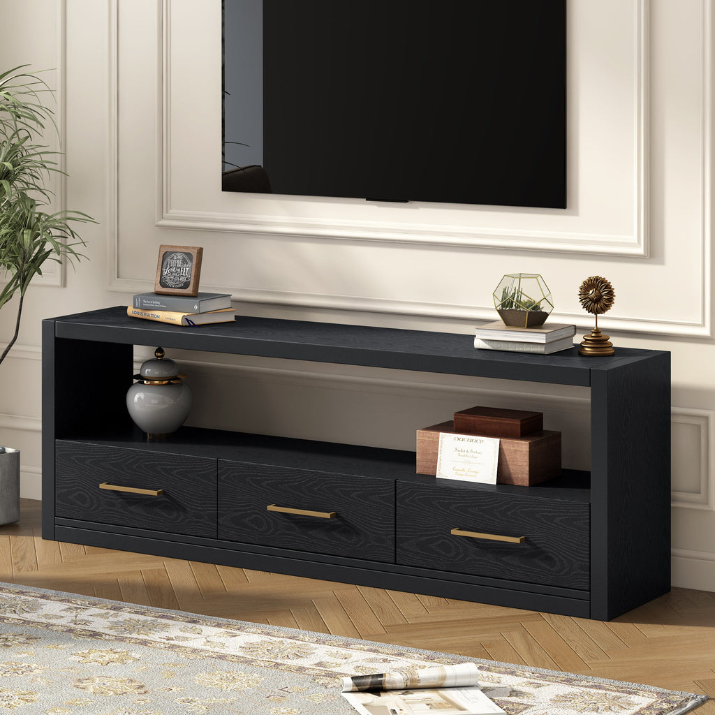 Mirod Stylish TV Stand with Ample Storage,Classic Design with Three Drawers and Spacious Surface,Minimalist Metal Handles,Versatile as TV Console or Side Cabinet