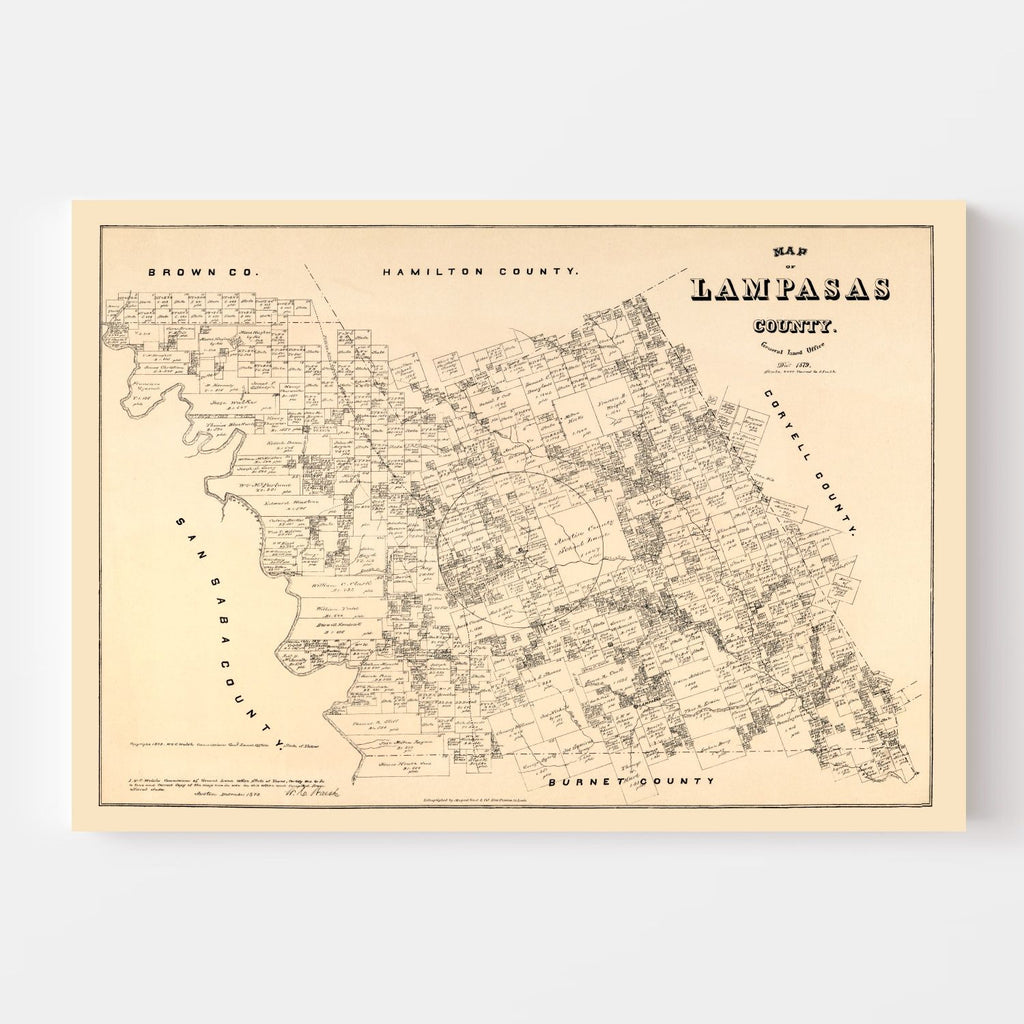 Vintage Map of Lampasas County, Texas 1879