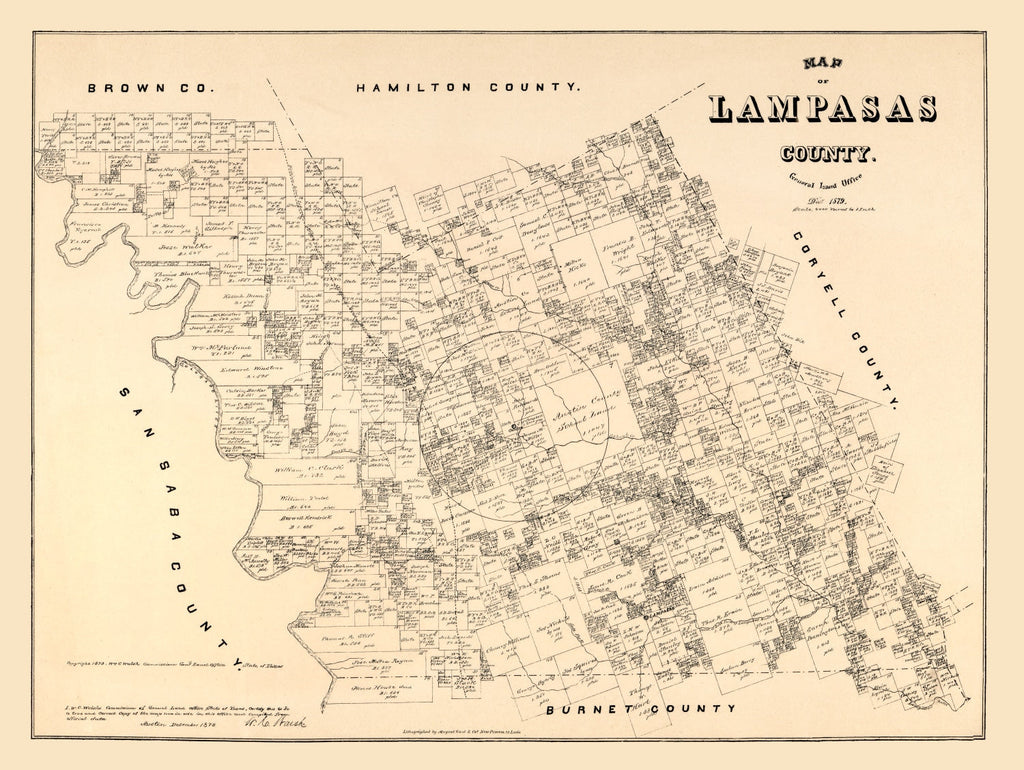 Vintage Map of Lampasas County, Texas 1879