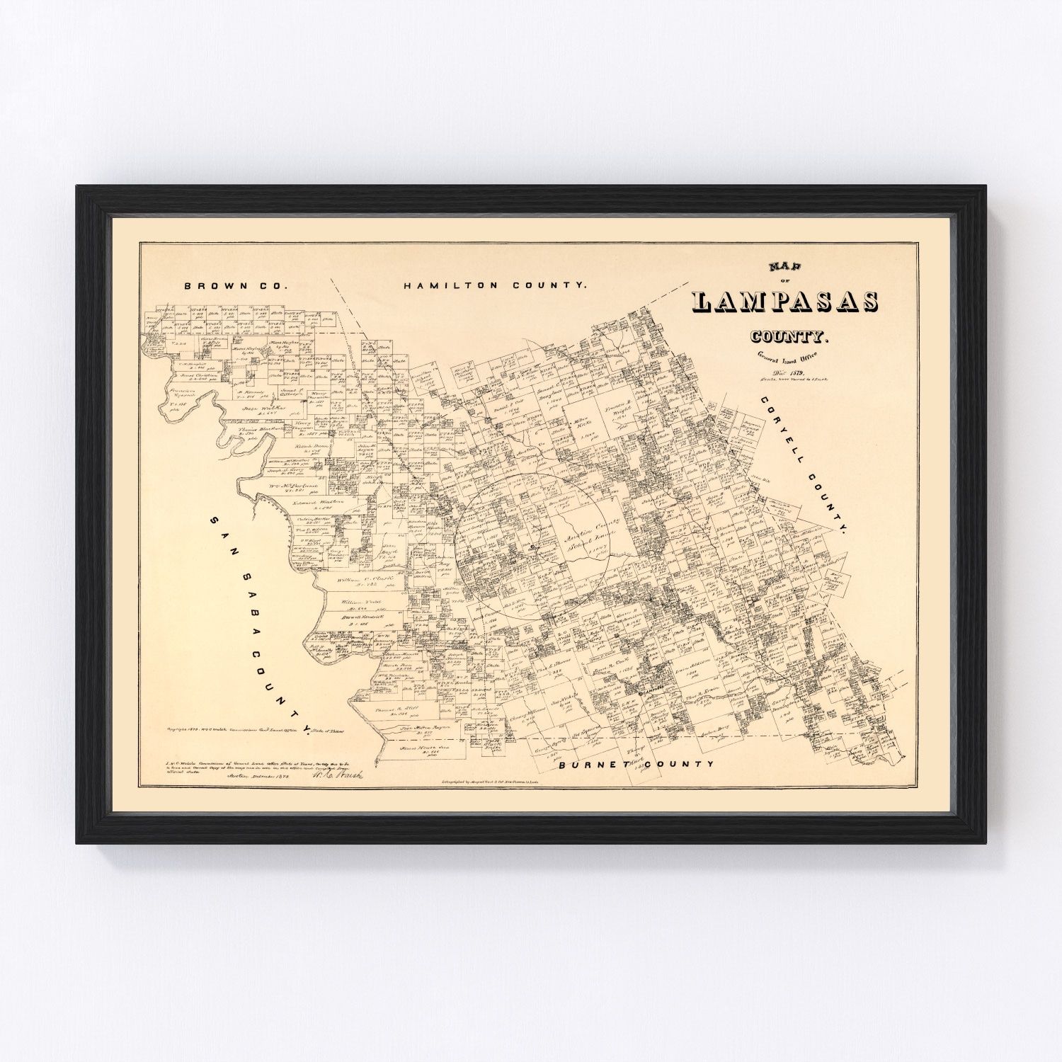Vintage Map of Lampasas County, Texas 1879