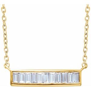 14K Yellow Gold 1/4 CTW Natural Diamond Baguette Bar 18" Necklace