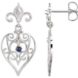 Sterling Silver & 14K White Gold Natural Blue Sapphire & .04 CTW Natural Diamond Earrings