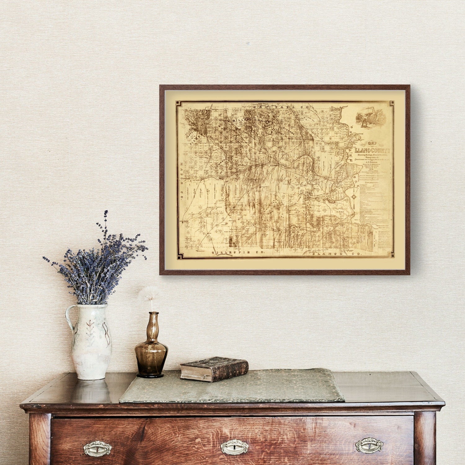 Vintage Map of Llano County, Texas 1875