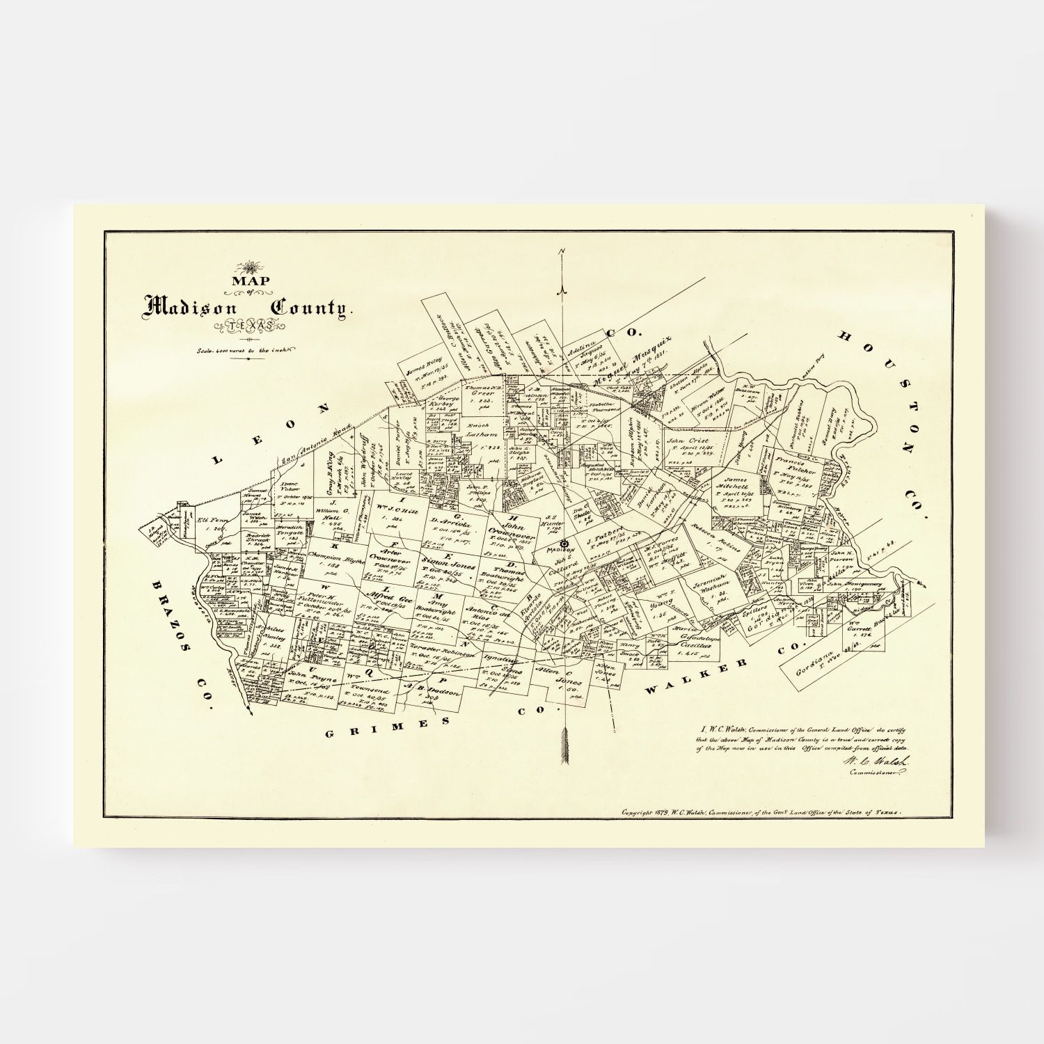 Vintage Map of Madison County, Texas 1879