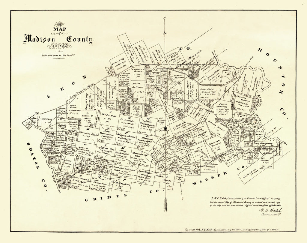 Vintage Map of Madison County, Texas 1879