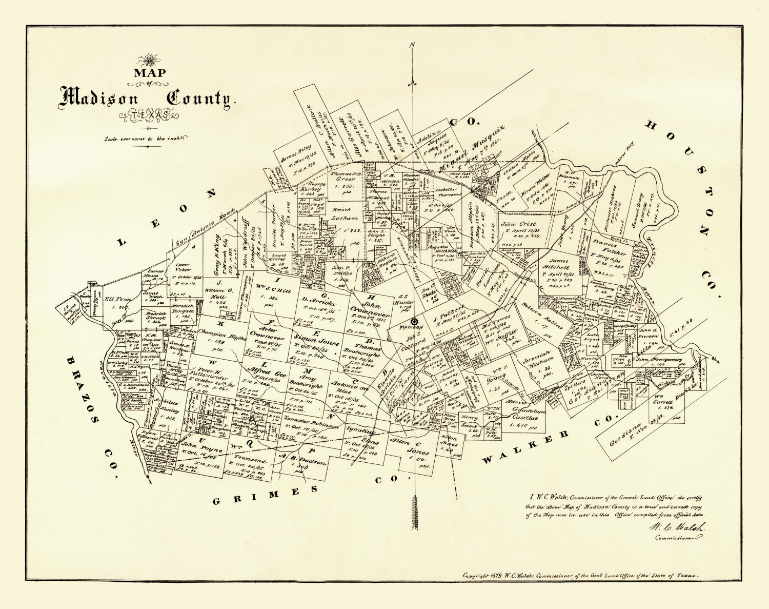 Vintage Map of Madison County, Texas 1879