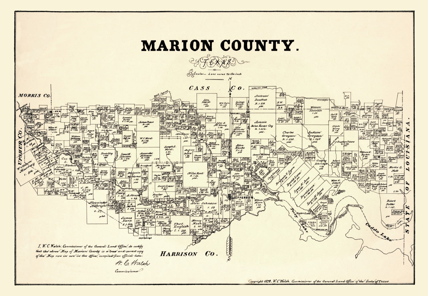 Vintage Map of Marion County, Texas 1879
