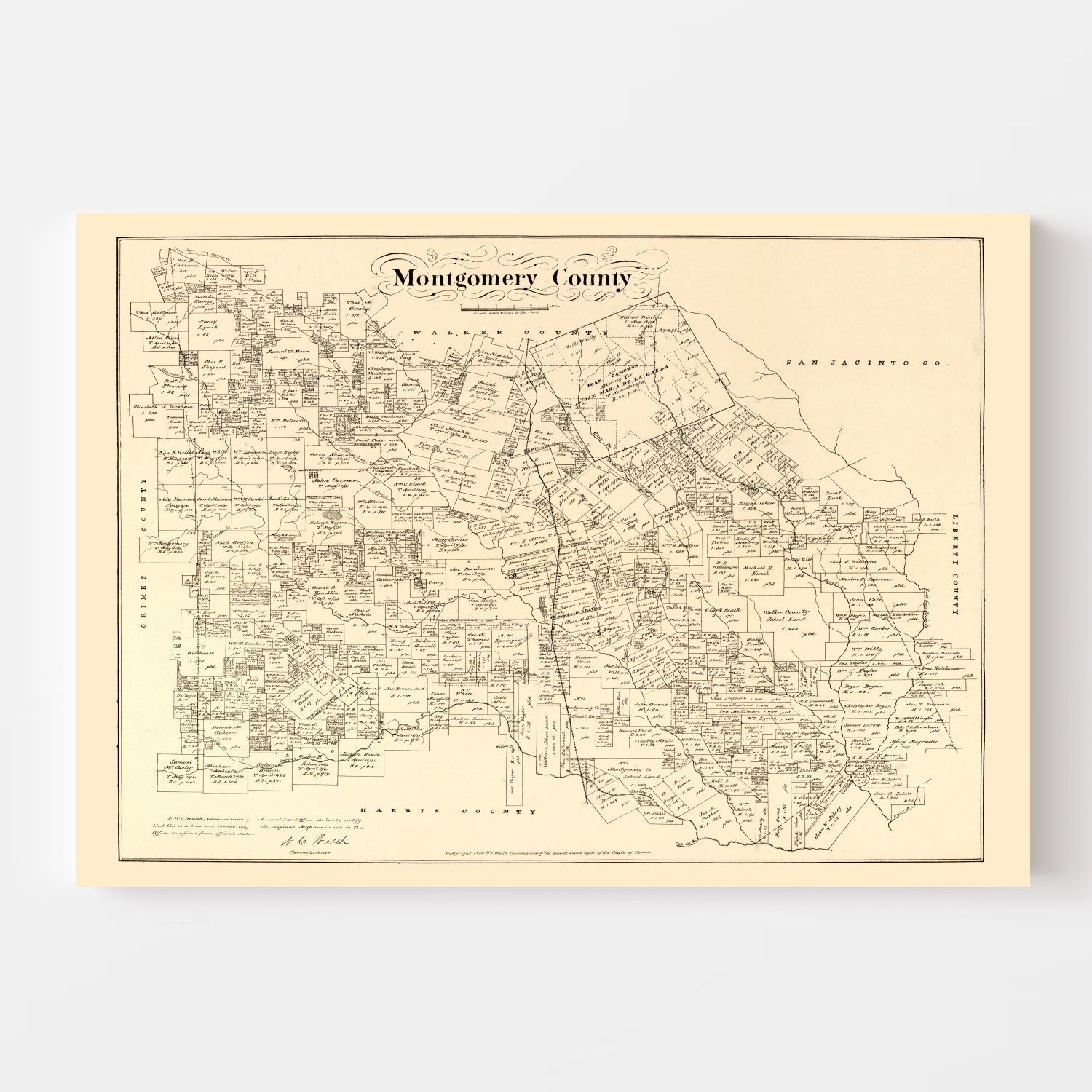 Vintage Map of Montgomery County, Texas 1880