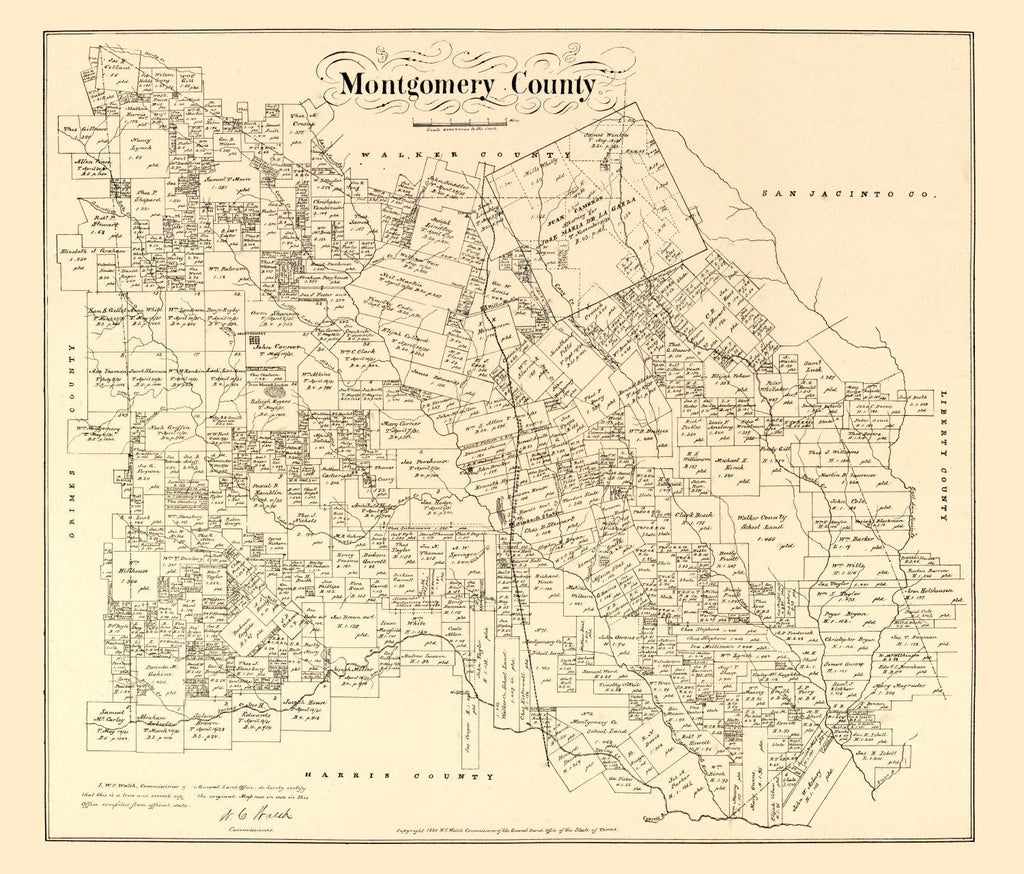 Vintage Map of Montgomery County, Texas 1880