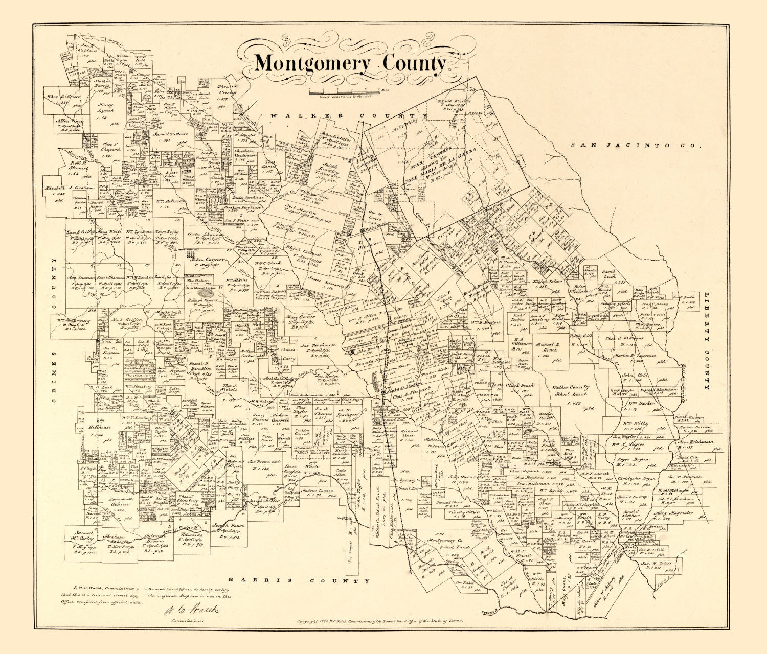 Vintage Map of Montgomery County, Texas 1880