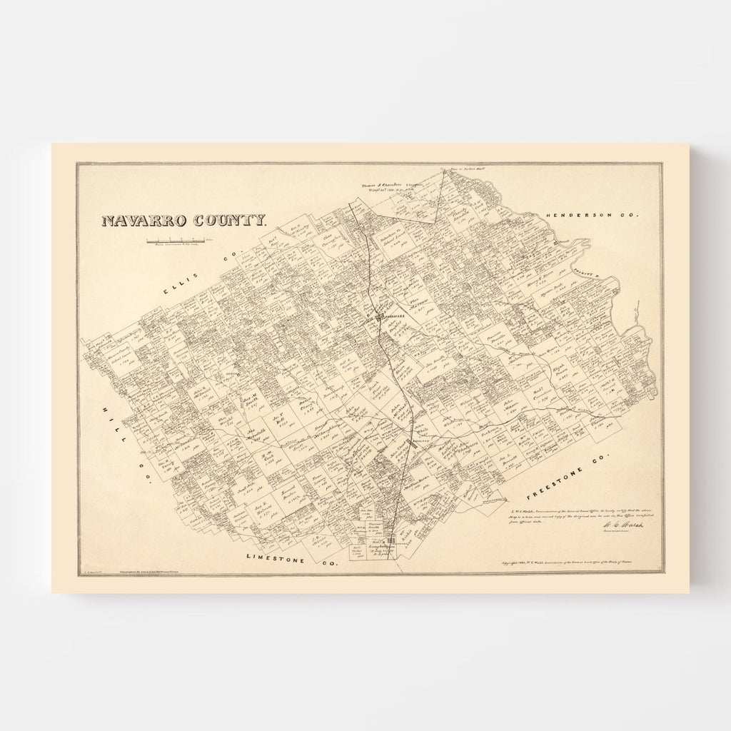 Vintage Map of Navarro County, Texas 1880