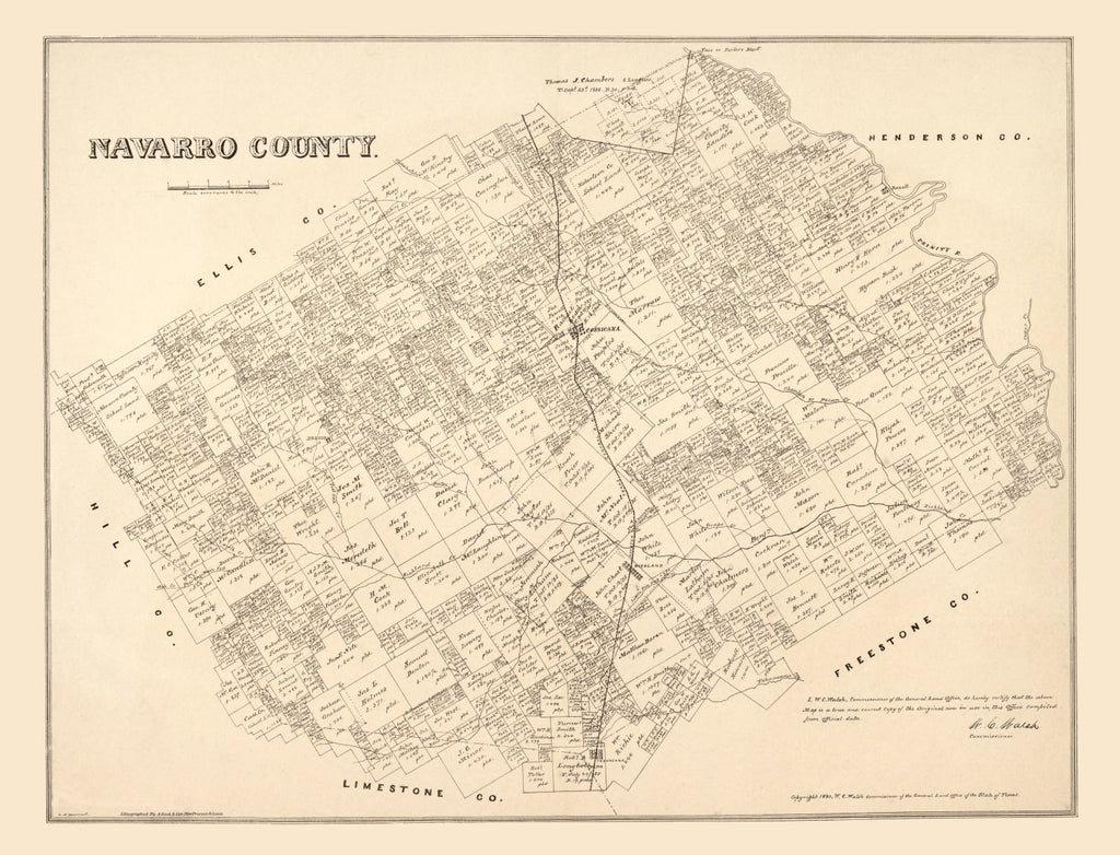 Vintage Map of Navarro County, Texas 1880