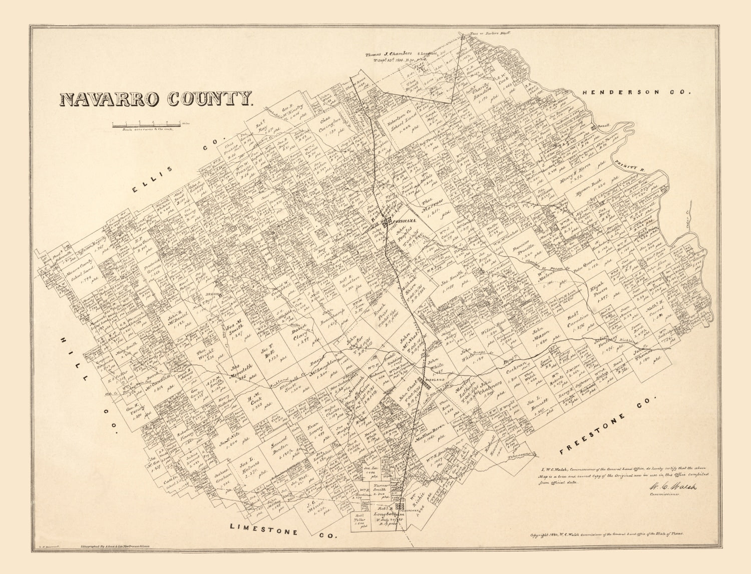 Vintage Map of Navarro County, Texas 1880