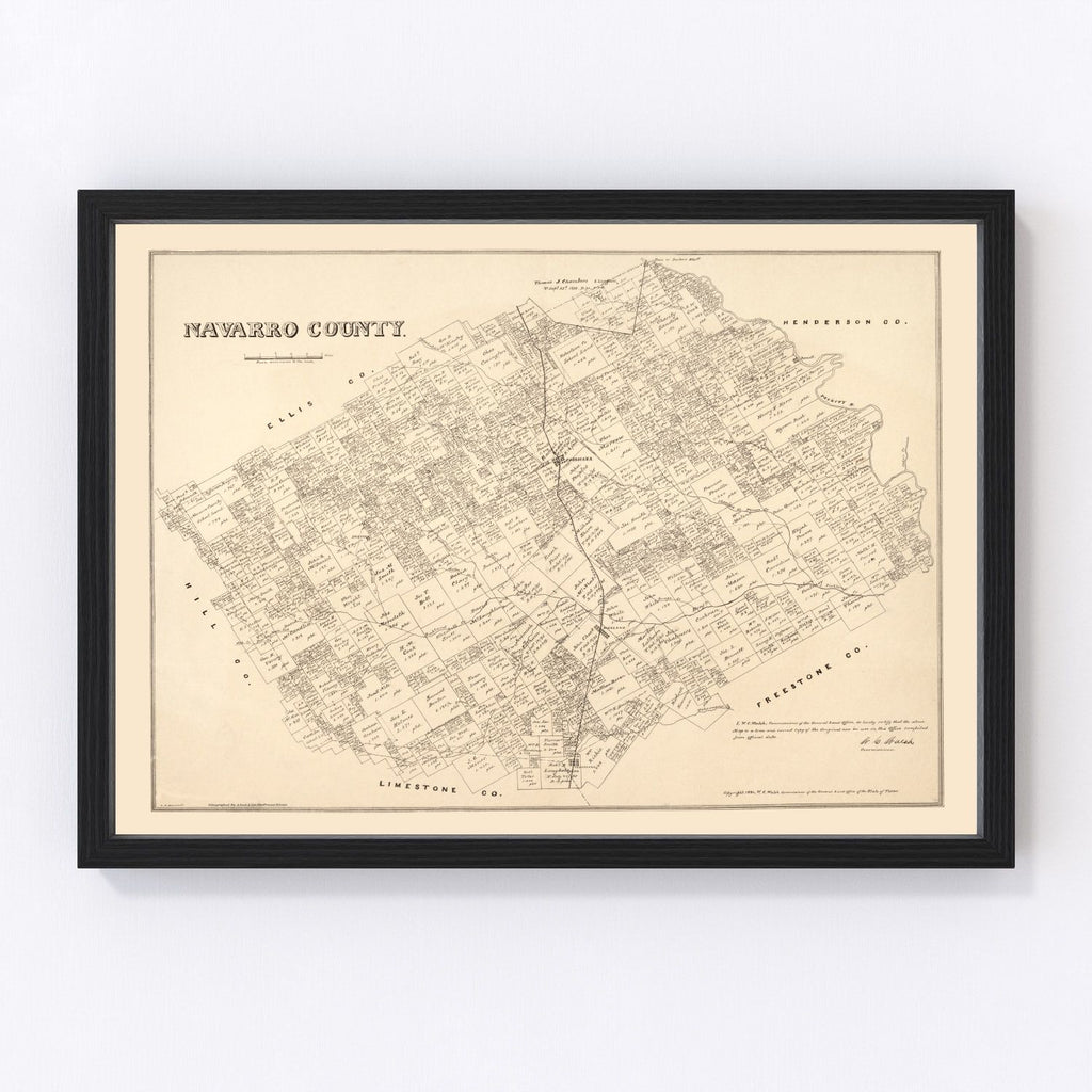 Vintage Map of Navarro County, Texas 1880