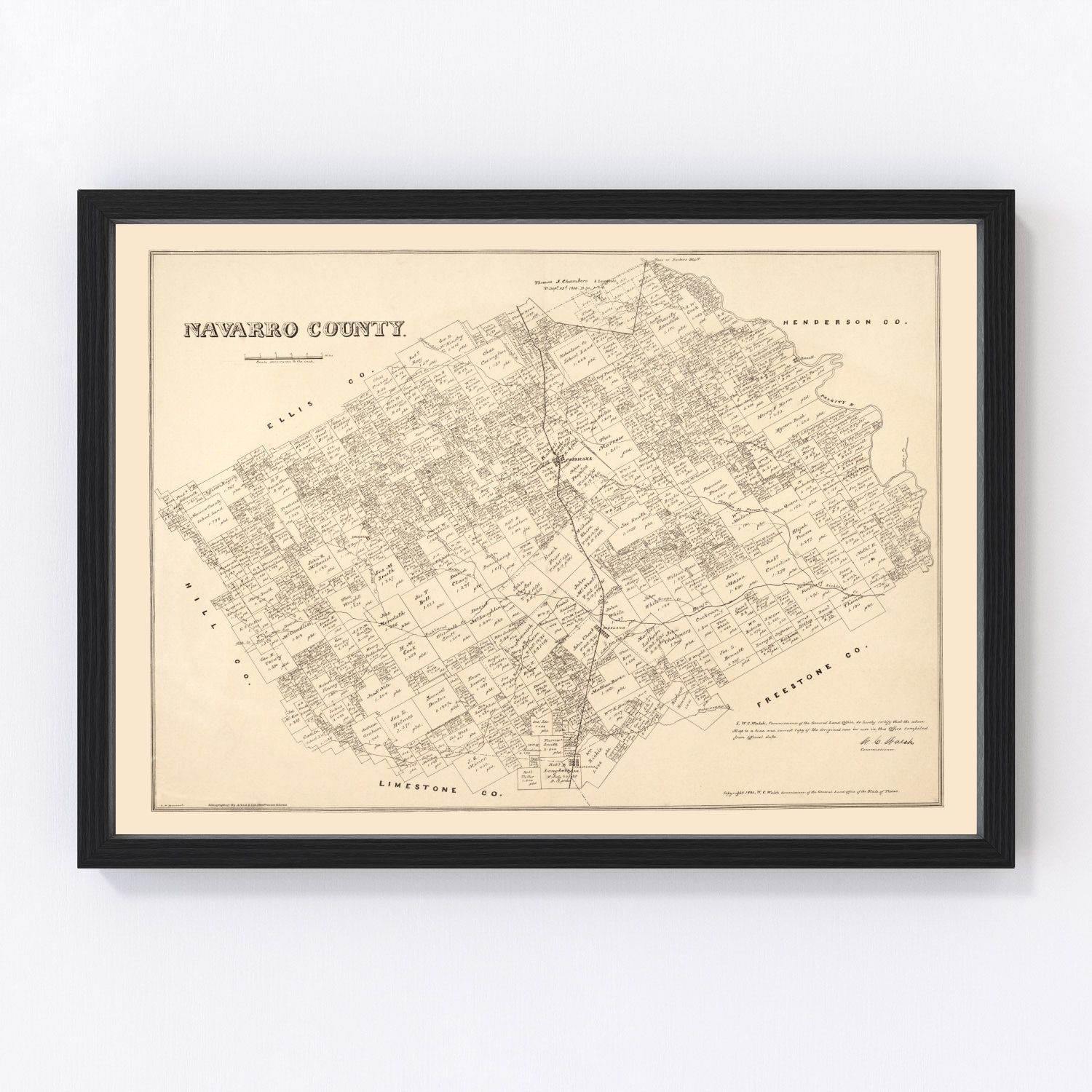 Vintage Map of Navarro County, Texas 1880