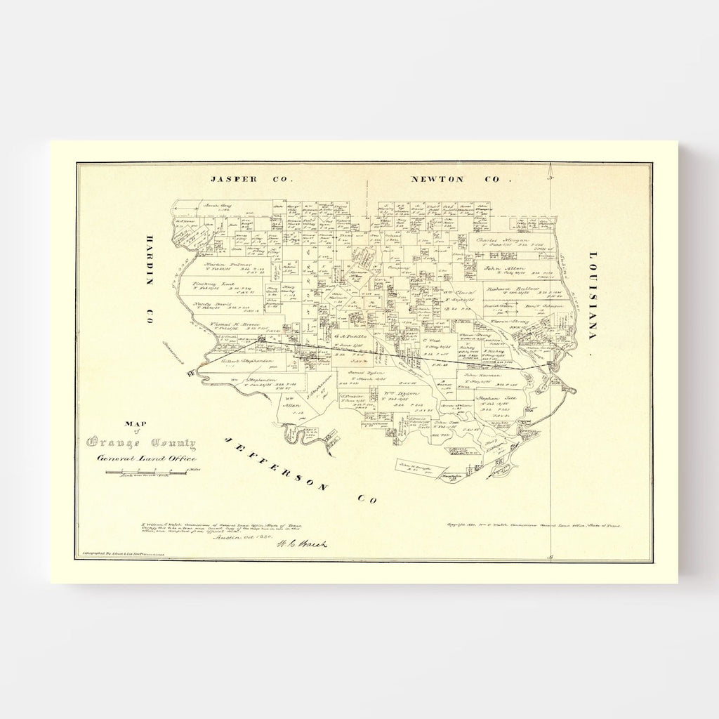 Vintage Map of Orange County, Texas 1880