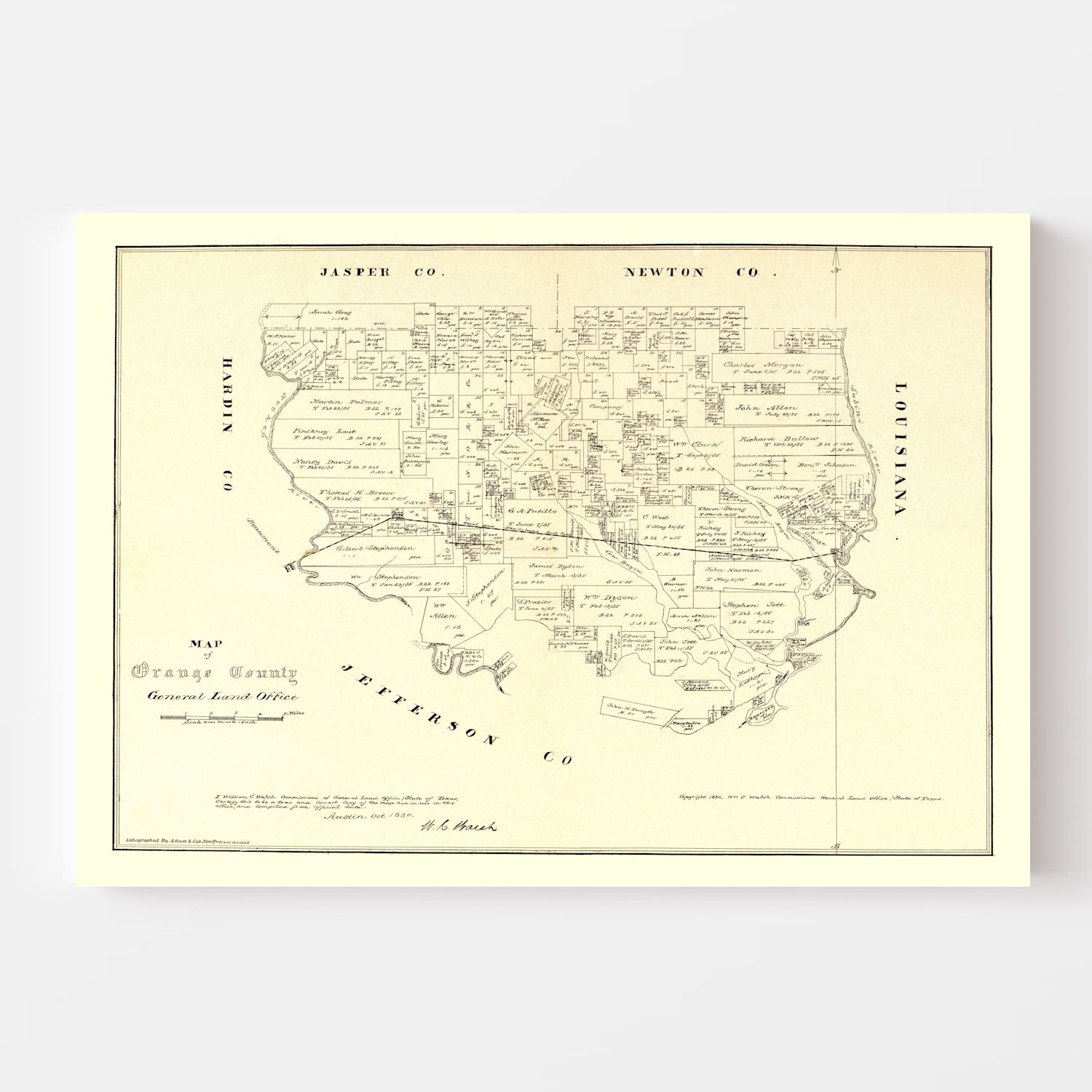 Vintage Map of Orange County, Texas 1880
