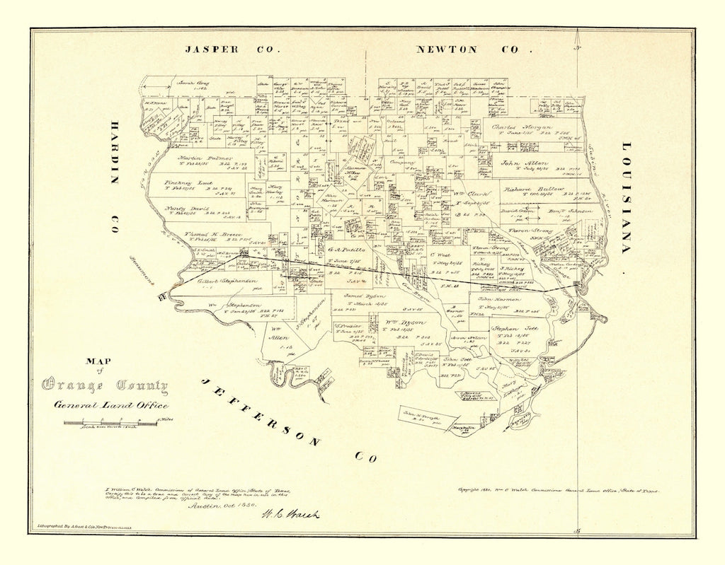 Vintage Map of Orange County, Texas 1880