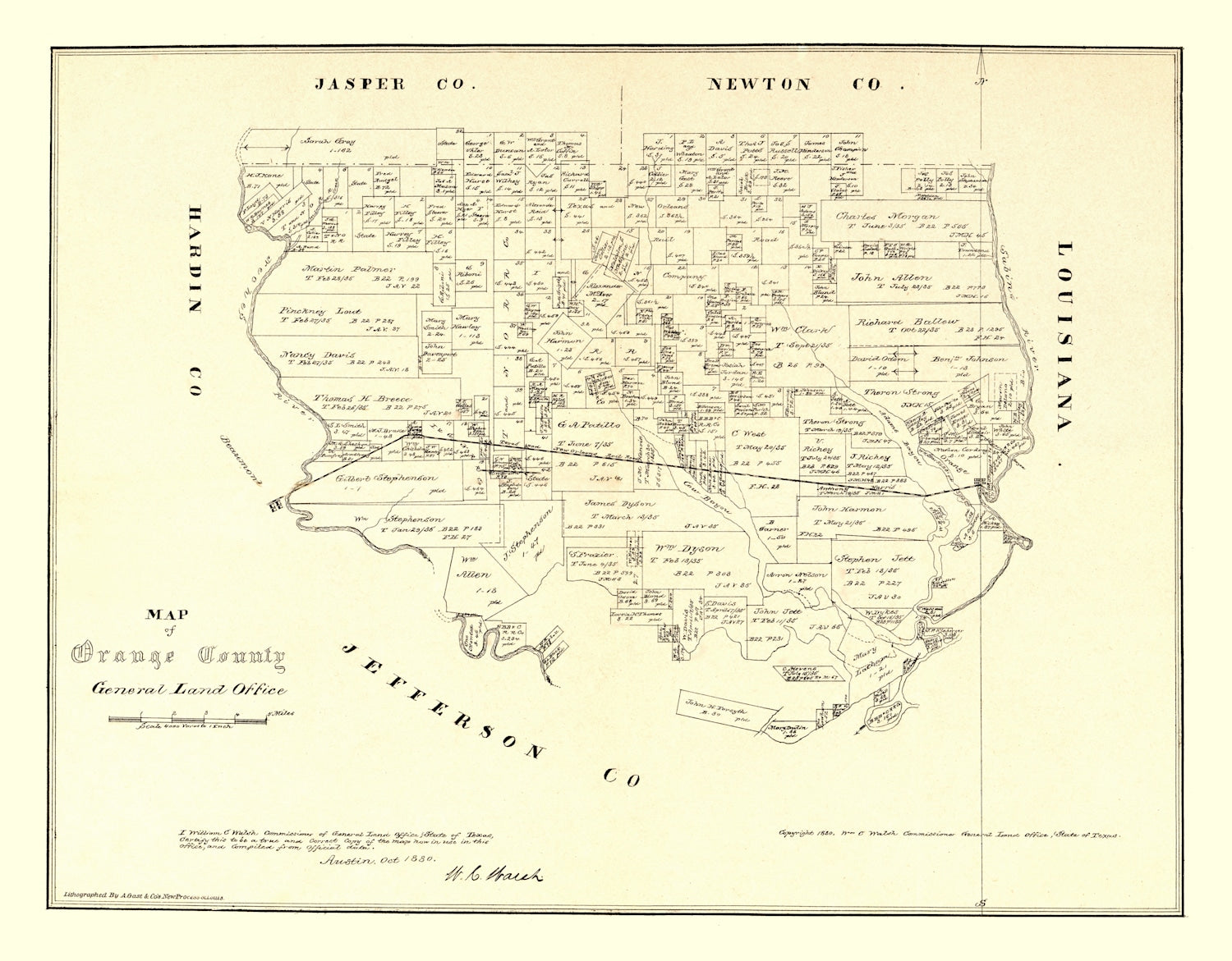 Vintage Map of Orange County, Texas 1880